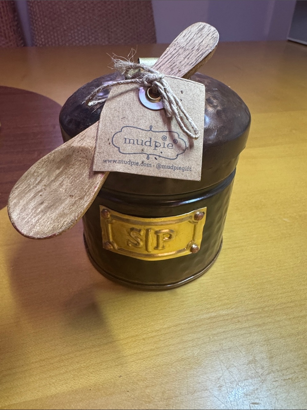 Mudpie Rustic hammered copper Salt & Pepper Canister with Wooden Spoon